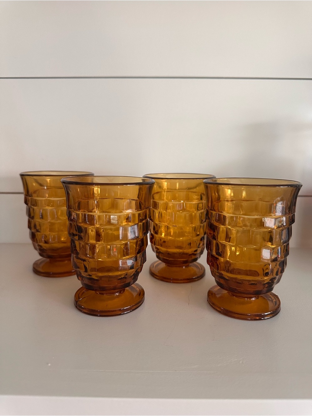 Indiana Glass Amber Cubist Juice Glasses Set of 4 EUC